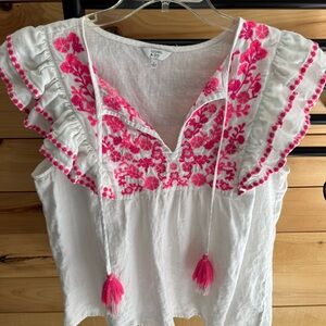 Crown & Ivy Pink and White Ruffled Blouse